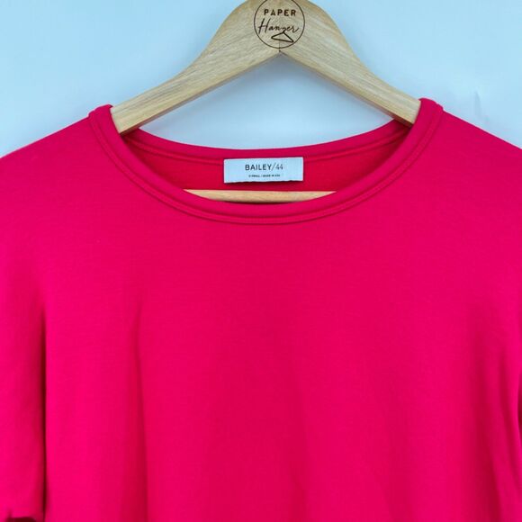 Bailey 44 Puff Sleeve Sweatshirt Top in Red Round Neck Size XS, Made in USA Soft - Picture 3 of 9